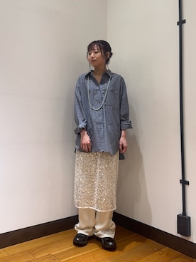 「URBAN RESEARCH（アーバンリサーチ）のレギュラーカラーチェックシャツ（シャツ/ブラウス、ブルー系）」を使った、suzukoさん（レディース・152cm）の冬コーディネート