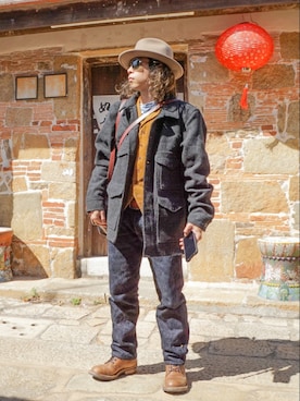 「FILSON（フィルソン）のアイテム（ジャケット/アウター）」を使った、木工さん（メンズ・164cm）の秋コーディネート