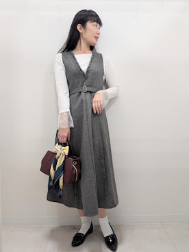 「ROPE' PICNIC（ロペピクニック）のポインテッドキルトパンプス（パンプス、ブラック系）」を使った、あんずさん（レディース・167cm）の秋コーディネート