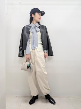 「アイテム（ノーカラージャケット）」を使った、あんずさん（レディース・167cm）の秋コーディネート