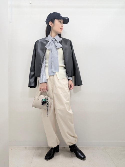 セール】【花粉ガード】シンセティックレザーノーカラージャケット