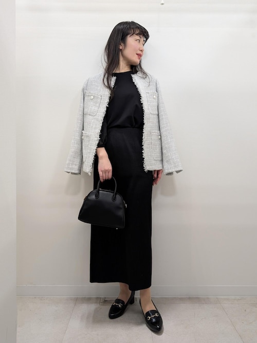 ✨️美品✨️　ROPE' リントン ツイード 黒パイピング ノーカラーコート M ✨️美品✨️ ROPE' リントン ツイード 黒パイピング ノーカラーコート