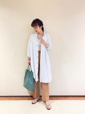 「スリットパンツ」｜「アイテム（シャツワンピース）」を使った、あんずさん（レディース・167cm）の夏コーディネート