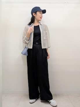 「ROPE' PICNIC（ロペピクニック）のシアードッキングリブタンクトップ（タンクトップ、ブラック系）」を使った、あんずさん（レディース・167cm）の春コーディネート