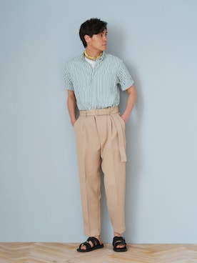 「アイテム（ビジネスシャツ、グリーン系）」を使った、TOKYO_SHIRTSさん（メンズ・180cm）の夏コーディネート