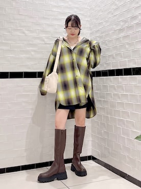 「PAGEBOY（ページボーイ）のオンブレチェックルーズシャツ（シャツ/ブラウス）」を使った、Rukaさん（レディース・160cm）の秋コーディネート