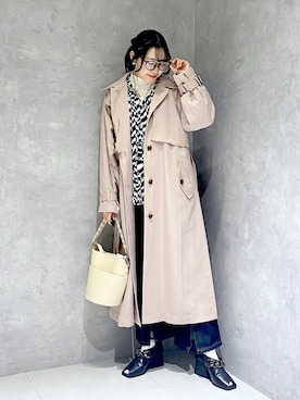 「柄シャツ」｜「アイテム（トレンチコート）」を使った、Rukaさん（レディース・160cm）の春コーディネート