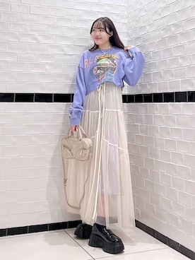 「PAGEBOY（ページボーイ）のリメイクライクショートスウェット（スウェット）」を使った、Rukaさん（レディース・160cm）の冬コーディネート