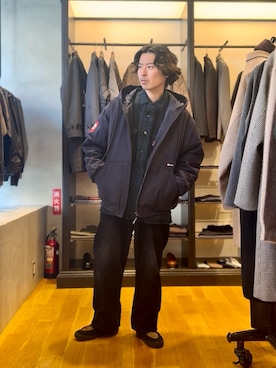 「アイテム（ダウンジャケット/コート）」を使った、原田圭史さん（メンズ・171cm・30代）の冬コーディネート