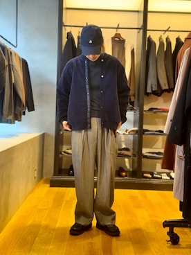 「アイテム（カーディガン/ボレロ）」を使った、原田圭史さん（メンズ・171cm・30代）の冬コーディネート