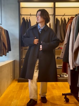「アイテム（ステンカラーコート）」を使った、原田圭史さん（メンズ・171cm・30代）の冬コーディネート