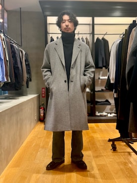 「アイテム（チェスターコート）」を使った、原田圭史さん（メンズ・171cm・30代）の秋コーディネート