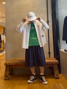 「LOTTO（ロット）のLOTTO　I LOSANGA NY LONG-SLEEVE SHIRTS（シャツ/ブラウス、ホワイト系）」を使った、原田圭史さん（メンズ・171cm）の春コーディネート