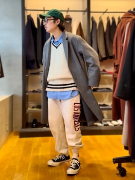 「アイテム（キャップ）」を使った、原田圭史さん（メンズ・171cm・30代）の冬コーディネート