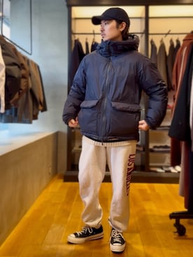 「アイテム（キャップ）」を使った、原田圭史さん（メンズ・171cm・30代）の冬コーディネート