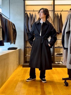 「アイテム（ステンカラーコート）」を使った、原田圭史さん（メンズ・171cm・30代）の冬コーディネート