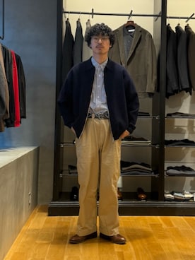 「アイテム（カーディガン/ボレロ）」を使った、原田圭史さん（メンズ・171cm・30代）の秋コーディネート