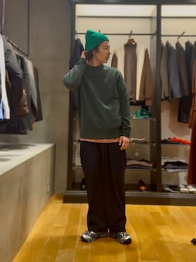 「アイテム（ニットキャップ/ビーニー）」を使った、原田圭史さん（メンズ・171cm・30代）の冬コーディネート