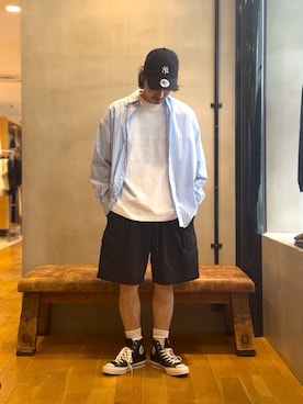 「URBAN RESEARCH（アーバンリサーチ）のLOTTO　I LOSANGA NY LONG-SLEEVE SHIRTS（シャツ/ブラウス、その他）」を使った、原田圭史さん（メンズ・171cm）の春コーディネート
