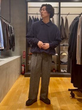 「アイテム（ポロシャツ）」を使った、原田圭史さん（メンズ・171cm）の秋コーディネート