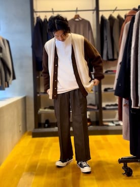 「アイテム（カーディガン/ボレロ）」を使った、原田圭史さん（メンズ・171cm・30代）の冬コーディネート