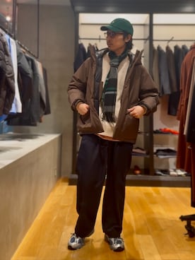 「アイテム（キャップ）」を使った、原田圭史さん（メンズ・171cm・30代）の冬コーディネート