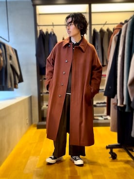 「アイテム（ステンカラーコート）」を使った、原田圭史さん（メンズ・171cm・30代）の冬コーディネート