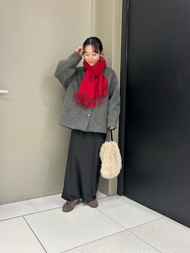 「アイテム（ノーカラージャケット）」を使った、ayaneさん（レディース・159cm）の冬コーディネート