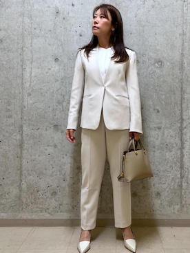 「イエベ」｜「アイテム（ノーカラージャケット）」を使った、HARUさん（レディース・153cm）の冬コーディネート