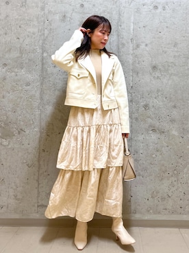 「アイボリー」｜「アイテム（ブルゾン）」を使った、HARUさん（レディース・153cm）の秋コーディネート
