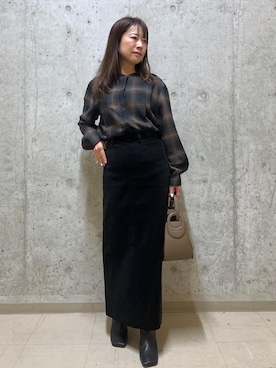 「ROPE'（ロペ）のコットンコーデュロイニュアンスIラインスカート（スカート）」を使った、HARUさん（レディース・153cm）の秋コーディネート