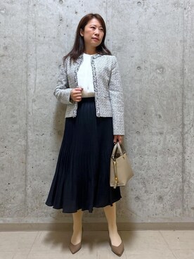 「ノーカラー」｜「アイテム（パンプス）」を使った、HARUさん（レディース・153cm）の冬コーディネート