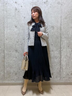 「ボウタイ」｜「アイテム（ノーカラージャケット）」を使った、HARUさん（レディース・153cm）の冬コーディネート