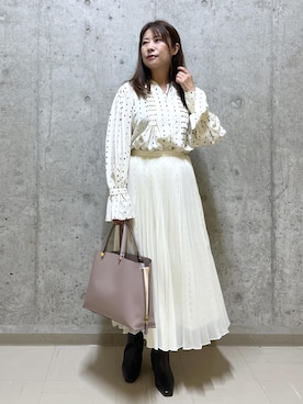 「ROPE'（ロペ）のスクエアドットプリントププリーツスカート（スカート）」を使った、HARUさん（レディース・153cm）の秋コーディネート