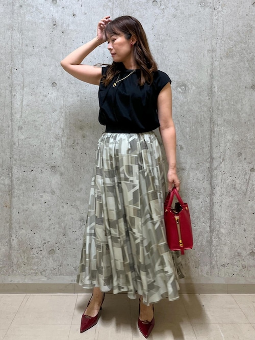 スカート プリントギャザーフレアスカート/セットアップ対応 レディース ROPE\u0027 スカート プリントギャザーフレアスカート&frasl;セットアップ対応