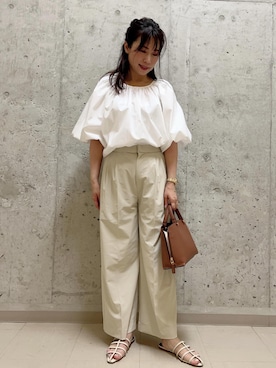 「ROPE'（ロペ）の【エディター三尋木奈保さんコラボ】前後2WAY華やぎバルーンスリーブブラウス【雑誌掲載】（シャツ/ブラウス）」を使った、HARUさん（レディース・153cm）の夏コーディネート