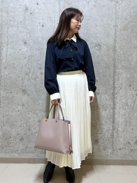 「ROPE'（ロペ）のスクエアドットプリントププリーツスカート（スカート）」を使った、HARUさん（レディース・153cm）の秋コーディネート