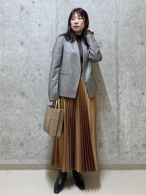 ウール混ノーカラージャケット(無地/ヘリンボーン)/セットアップ対応