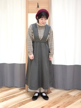 「レトロ」｜「アイテム（ハンチング/ベレー帽）」を使った、miuさん（レディース・157cm）の秋コーディネート