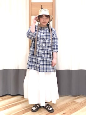 「白スカート」｜「アイテム（チュニック）」を使った、miuさん（レディース・157cm）の夏コーディネート