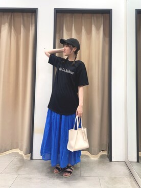 「Samansa Mos2 blue（サマンサモスモスブルー）のアイテム（キャップ）」を使った、きおりさん（レディース・161cm）の夏コーディネート