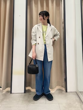 「Samansa Mos2 blue（サマンサモスモスブルー）のアイテム（ノーカラージャケット）」を使った、きおりさん（レディース・161cm）の春コーディネート