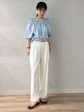 「オフショルブラウス」｜RINAさん（レディース・169cm）の夏コーディネート