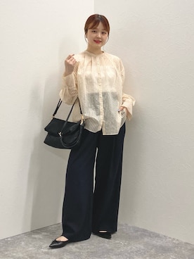「NOLLEY’S（ノーリーズ）のウォッシャブルサイドボタンシアーブラウス（シャツ/ブラウス、ベージュ系）」を使った、nol murakamiさん（レディース・152cm）の春コーディネート