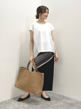 「NOLLEY’S（ノーリーズ）の《セットアップ対応/接触冷感》【BECシリーズ】ウォッシャブルハイスペックジャージギャザータイトスカート（スカート、ブラック系）」を使った、nol murakamiさん（レディース・152cm）の夏コーディネート