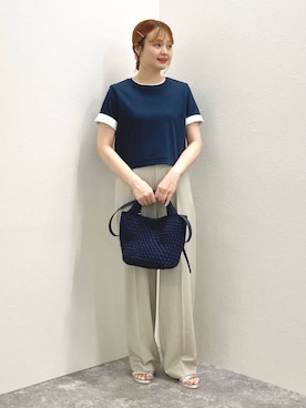 「NOLLEY’S（ノーリーズ）のメッシュトートバッグS（ショルダーバッグ、ブルー系）」を使った、nol murakamiさん（レディース・152cm）の春コーディネート