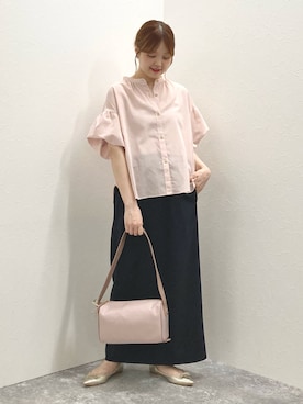 「NOLLEY’S（ノーリーズ）のナイロンスクエアショルダーバッグ（ショルダーバッグ、ピンク系）」を使った、nol murakamiさん（レディース・152cm）の春コーディネート