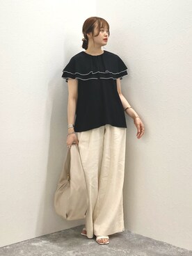 「NOLLEY’S（ノーリーズ）の【LA SCAIA /ラスカイア】◇【WEB限定】ソフトワンショルレザーバッグ（ショルダーバッグ）」を使った、nol murakamiさん（レディース・152cm）の夏コーディネート