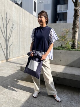 「ネイビー×ホワイト」｜しおりさん（レディース・164cm）の春コーディネート