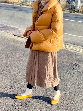 「古着女子」｜「アイテム（シャツワンピース）」を使った、マイカさん（レディース・150cm）の冬コーディネート
